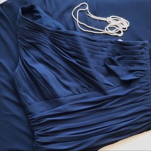 B2 one shoulder navy blue chiffon formal dress